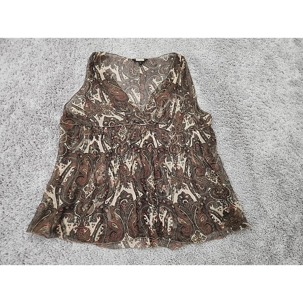 Rozae Nichols Top Womens L Sheer Retro Paisley Babydoll Silk Made in USA